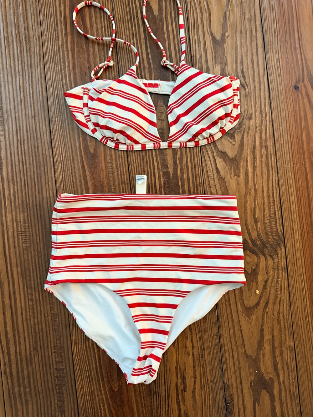 Vineyard Vines Red and White Striped High-Waist Bikini